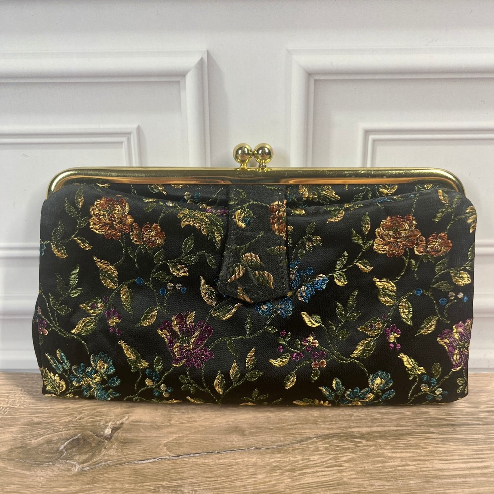 VTG 50's Entre Nous by Daniel Clutch Purse Jacquard Brocade Black Floral Bag